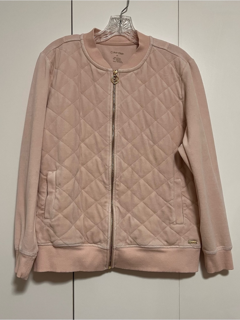 Calvin Klein Women's Soft Pink Velour Quilted Bomber Jacket - Plus Size 0X (14W)